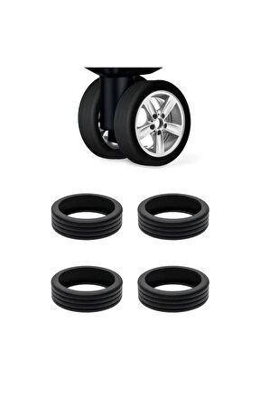 Silikon Aşınmaya Dayanıklı Ses Önleyici Bavul Tekerlek Kılıfı Düz Kalıp-AL4548 4 Adet Siyah