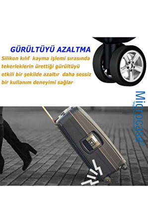 Silikon Aşınmaya Dayanıklı Ses Önleyici Bavul Tekerlek Kılıfı Düz Kalıp-AL4548 4 Adet Siyah