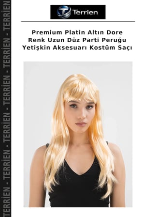Premium Platin Altın Dore Renk Uzun Düz Parti Peruğu Yetişkin Aksesuarı Kostüm Saçı
