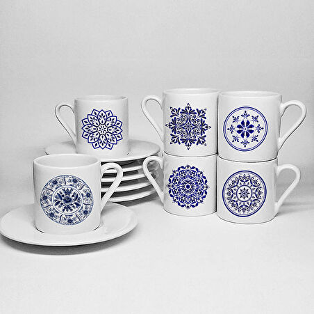 ÇİNİ TEMALI BASKILI PORSELEN 6LI TÜRK KAHVESİ FİNCAN TAKIMI