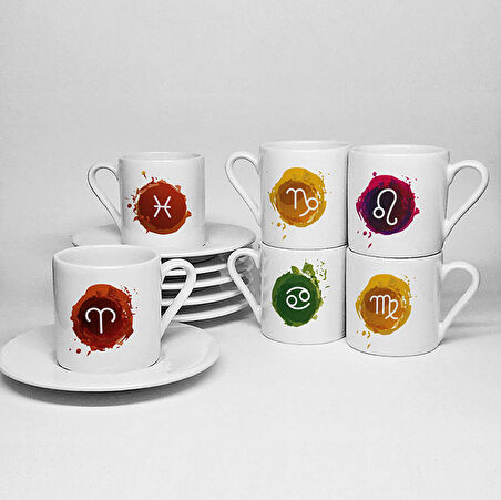 BURÇLAR TEMALI BASKILI PORSELEN 6LI TÜRK KAHVESİ FİNCAN TAKIMI