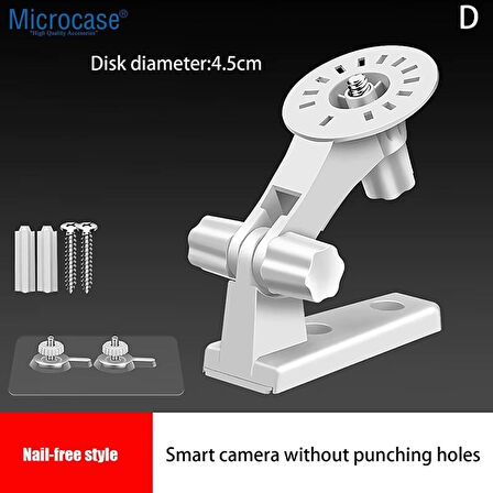 Microcase 3M Yapışkan veya Vida Monteli 1/4 Vida Girişli 180 Derece Döner Başlıklı Web kamera Bebek Kamerası Tutucu Stand - BEYAZ AL5014