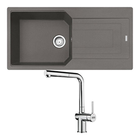 Franke UBG 611-100 Granit Stone Grey Evye, Active Plus Doccia Krom Armatür