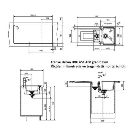 Franke Urban UBG 651-100 Granit Slate Grey Evye, Active Plus Doccia Krom Armatür