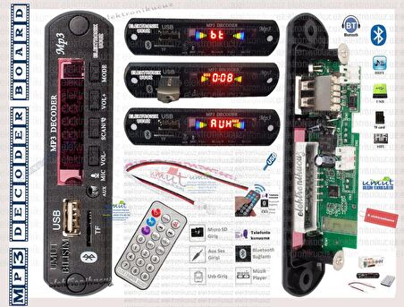 EU-01-12V-USB-SD-MMC-TF-AUX-Bluetooth-Mikrofonlu Kumandalı Çevirici Dönüştürücü Mp3 Dijital Player  