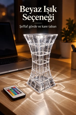 Kare Tabanlı Renk Seçimli Şeffaf Masa Lambası