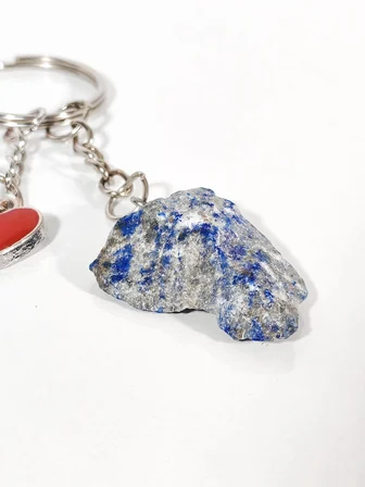 Lapis Lazuli Taşı ve Kalp Figürlü Özel Tasarım Anahtarlık