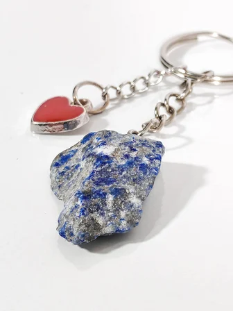 Lapis Lazuli Taşı ve Kalp Figürlü Özel Tasarım Anahtarlık