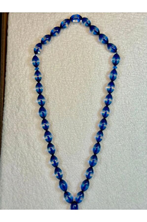 Uçak Camı Tesbih Sürmeli Model Mavi-şeffaf Renk Beyzi Kesim T-49