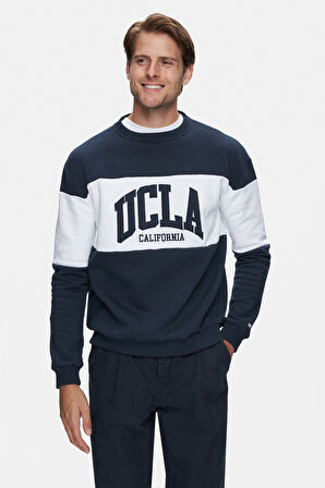 ARCHER Lacivert Bisiklet Yaka Nakışlı Loose Fit Erkek Sweatshirt