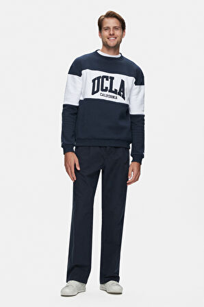 ARCHER Lacivert Bisiklet Yaka Nakışlı Loose Fit Erkek Sweatshirt