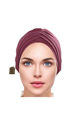 Üçbantlı Bone Hijab Tesettür Yarım Bone Şık Hazır Çapraz Türban Dış Bone Leylak Sandy Kumaş