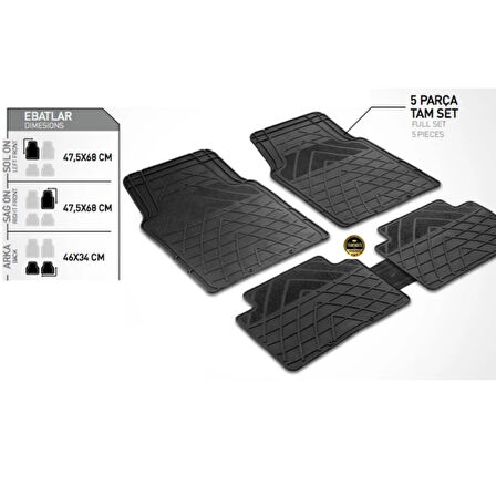 Ford Connect 2002 - 2013 KESİLEBİLİR OTO PASPAS ESNEK ÜÇGEN DESEN SİYAH