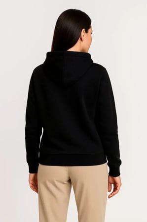 Üç İplik Kapüşonlu Tam Fermuarlı Kanguru Çepli SweatShirt Hoodie - Siyah