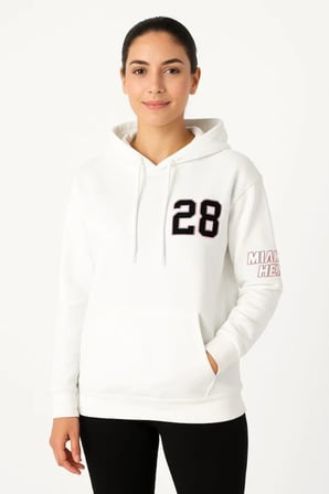 Üç İplik Kapüşonlu Ön Ve Arka Baskılı SweatShirt Hoodie - Beyaz