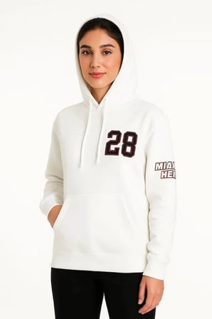 Üç İplik Kapüşonlu Ön Ve Arka Baskılı SweatShirt Hoodie - Beyaz