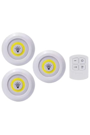 Led Lamba 3'lü Uzaktan Kumandalı Yapışkanlı -