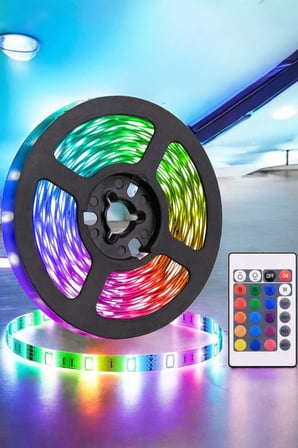 5 Metre Şerit Led RGB Işıklı Kumandalı Güç Adaptörü Her Ortama Uygun -
