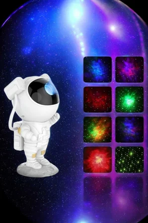 astronot bluetooth hoparlör gökyüzü projektör gece lambası