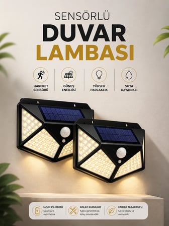 Solar Sensörlü Duvar Lambası Bahçe Lambaso Parlak Beyaz İşık Suya Dayanıklı