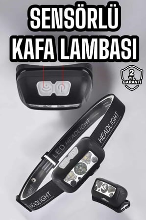 Kafa Lambası Kamp Lambası Sensörlü Şarjlı Ayarlanabilir -
