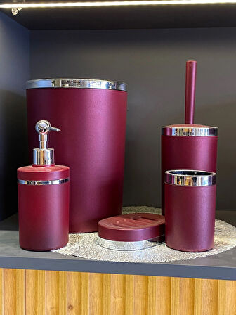 Akrilik Yuvarlak Banyo Seti 5'li – Bordo Gold & Gümüş Kromaj | Yüksek Kalite ve Şık Tasarım
