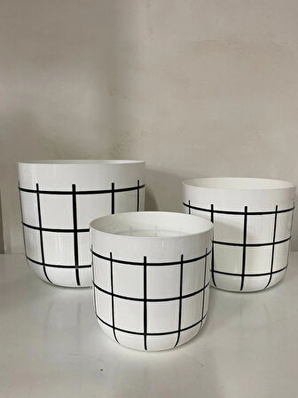 Dekoratif Saksı – Siyah & Beyaz Karo Desen No 3