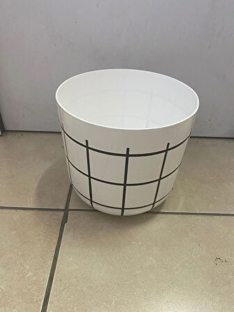 Dekoratif Saksı – Siyah & Beyaz Karo Desen No 1