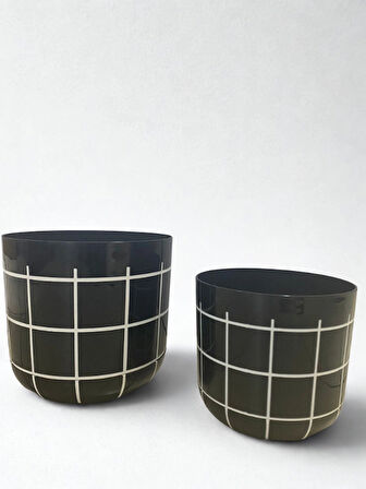 Dekoratif Saksı – Siyah & Beyaz Karo Desen No 1