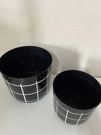 Dekoratif Seramik Karasu Saksı – Siyah Beyaz Karo Desen No 2