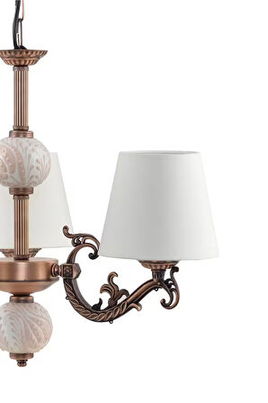 Üç Kollu Zamak Avize Bakır Krem Çinili Krem Şapkalı