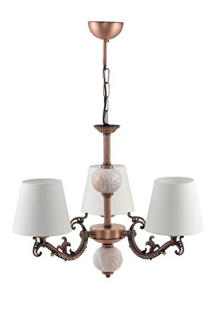 Üç Kollu Zamak Avize Bakır Krem Çinili Krem Şapkalı