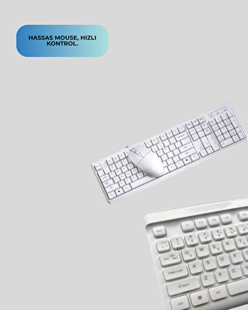 Q Klavye Beyaz Klavye Ve Mouse Seti Kablosuz USB Girişli