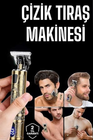 Tıraş Makinesi Şarjlı Profesyonel Saç Kesme Makinesi Gold Çizik Tıraş -