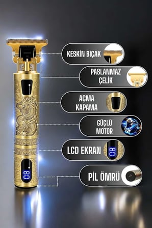 Tıraş Makinesi Şarjlı Profesyonel Saç Kesme Makinesi Gold Çizik Tıraş -