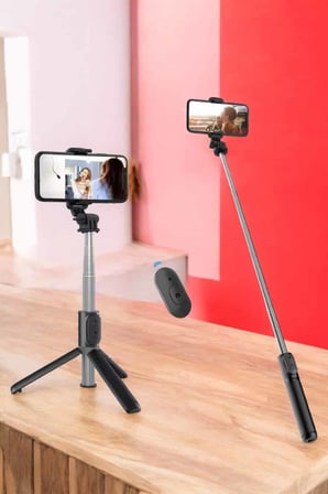 Kumandalı Tripod Telefon Tutucu Selfie Çubuğu 360 Derece Dönebilen -