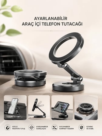 Araç İçi Telefon Tutacağı Manyetik Tasarım Ayarlanabilir