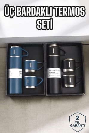 Şık ve Dayanıklı 3 Bardaklı Termos Seti Uzun Süre Isı Koruma Özellikli