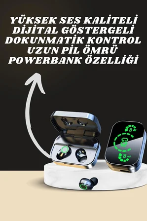 7 Kordonlu Akıllı Saat Ve Aynalı Bluetooth Kulaklık Powerbank Dijital Göstergeli -