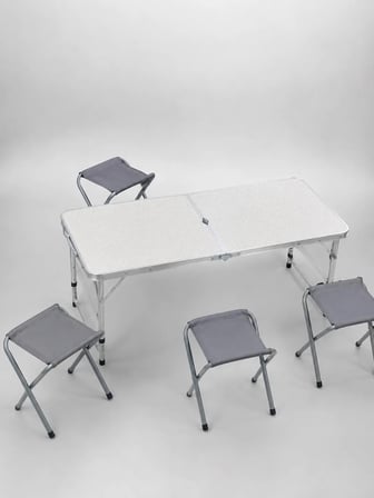 4 Kişilik Katlanabilir Kamp Masası Seti 4 Tabureli 50-65 cm Ayarlanabilir Yükseklik