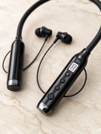 Dijital Göstergeli Boyun Tipi Bluetooth Kulaklık Mikrofonlu Çağrı ve Müzik Kontrollü Çift Cihaz Bağl