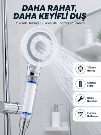 Yüksek Basınçlı Filtreli Duş Başlığı Mineral Filtreli Su Tasarruflu El Duşu -