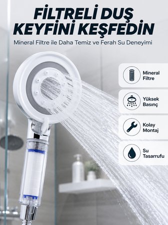 Şeffaf Filtre Hazneli Duş Başlığı Güçlü Akışlı Pratik Banyo Duşu -