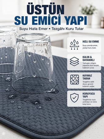 Katlanabilir Bulaşık Kurutma Matı Hızlı Kuruyan Su Emici Mutfak Matı