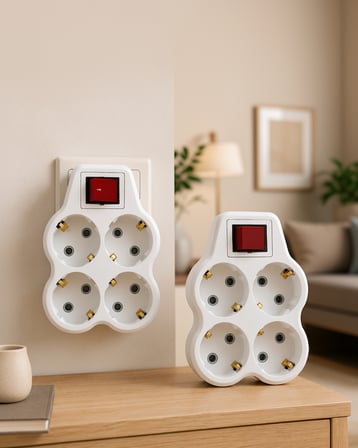 4'lü Priz Çoğaltıcı Kablosuz Duvar Tipi Anahtarlı Set Model