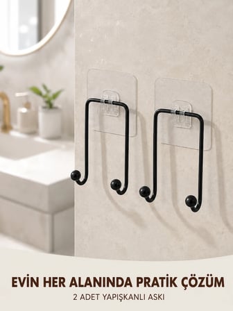 2'li Yapışkanlı Duvar Askısı Mutfak Banyo ve Ev İçin Askılık