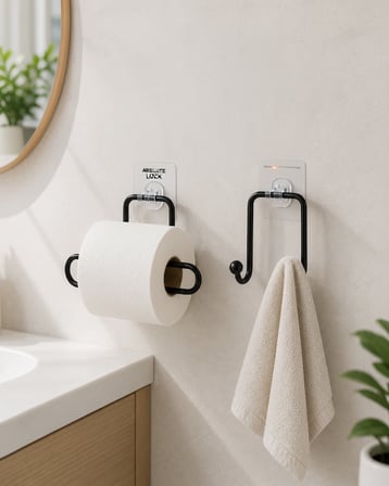 Yapışkanlı Havlu Askılığı ve Rulo Kağıt Tutucu Set