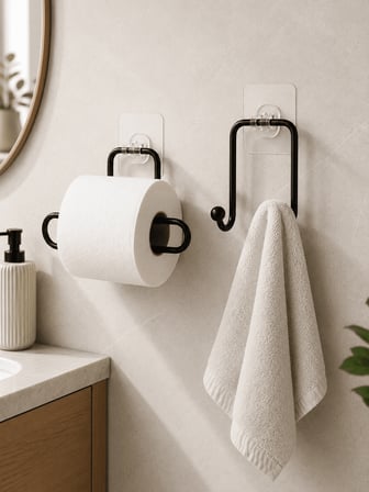 Yapışkanlı Havlu Askılığı ve Rulo Kağıt Tutucu Set