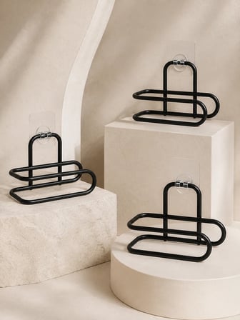 3 Adet Yapışkanlı Rulo Tutucu Siyah Metal Tuvalet Kağıdı Askısı