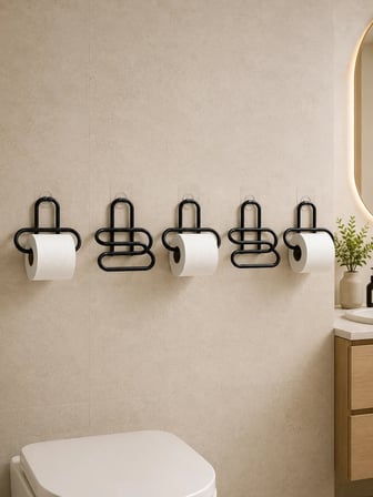 Siyah Metal WC Kağıtlık Yapışkanlı Tuvalet Kağıdı Rulo Tutucu 5 Adet Avantajlı Set